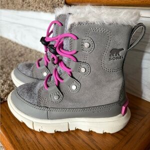 Sorel Kids Gray Boots with Pink Laces